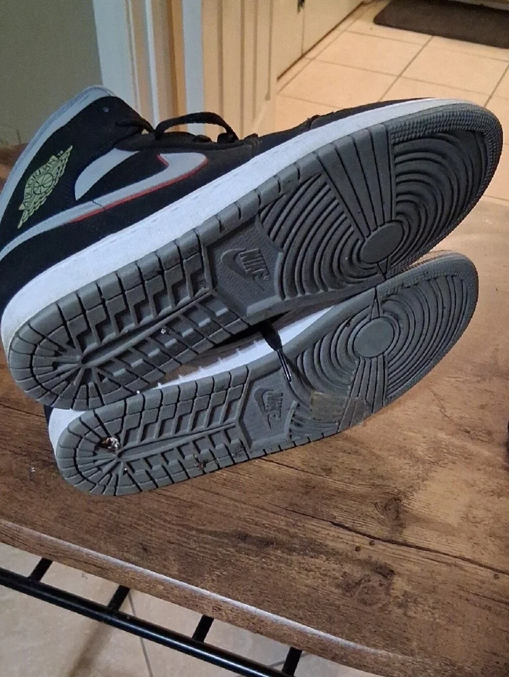 Jordan Mid-Top Athletic Sneakers in Black, Gray and Red Accents